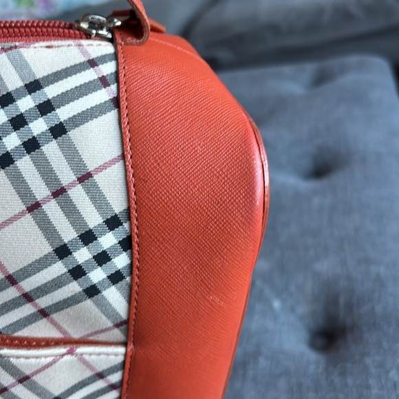 BURBERRY Nova Check Hand Bag purse Canvas Beige Orange Silver Auth - Picture 7 of 16